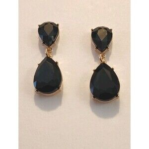 Francesca's | Dazzling Water Drop Geometric Black Glass Dangle Earrings NEW